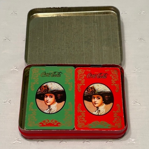 Coca-Cola Playing Card Set Double/Hinged Tin - Picture 2 of 4